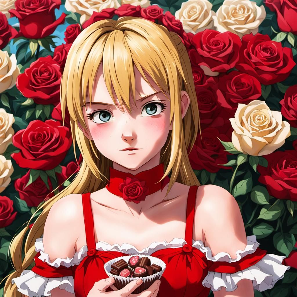 Lucy Heartfilia in Red Dress with Roses