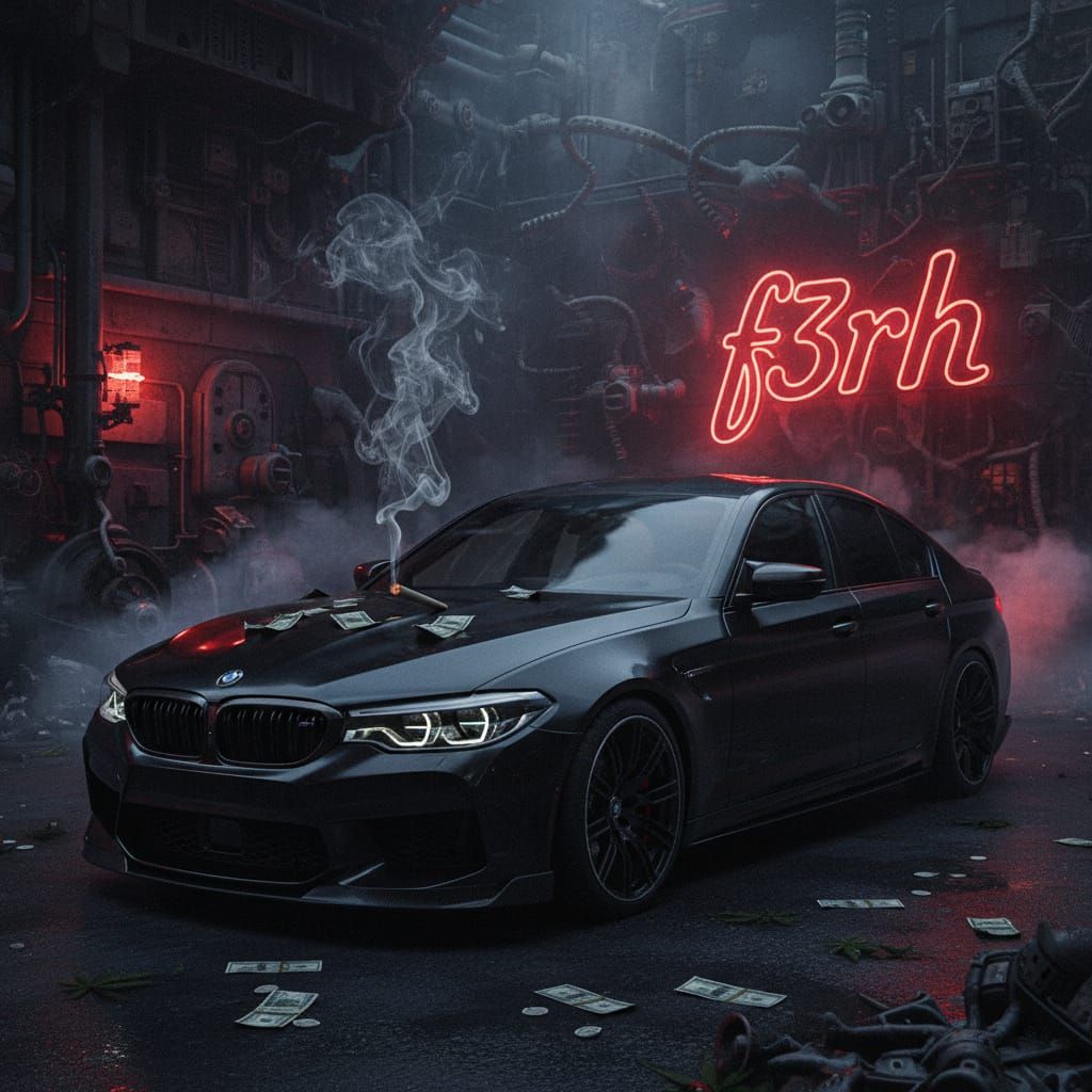 Sleek Black BMW M5 F90 in Misty Urban Atmosphere