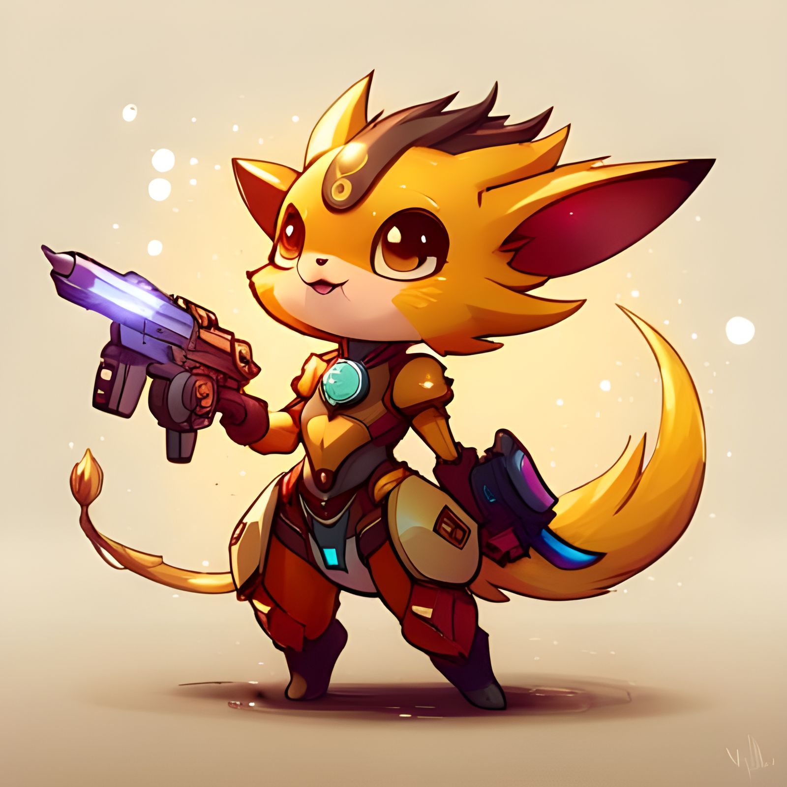 Detailed Mecha Raichu Splash Art in Polychromatic Style