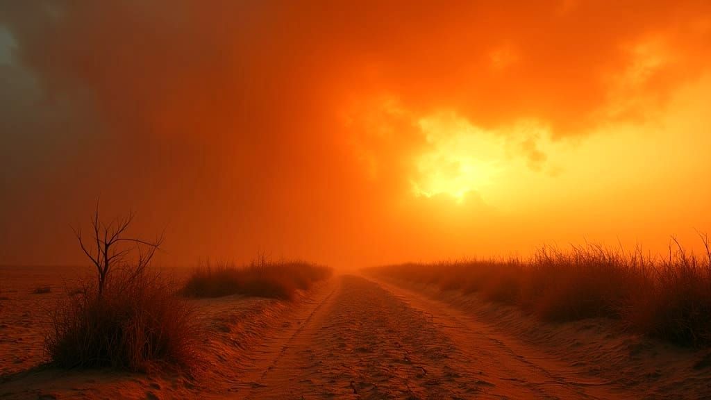 Desolate Farmlands Devastated by Apocalyptic Sunset