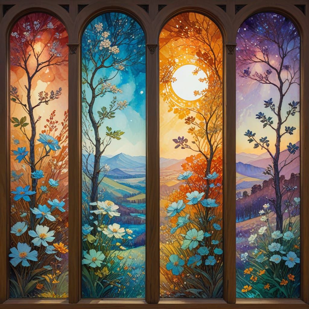 Ancient Scroll Displays Four Seasons Artfully