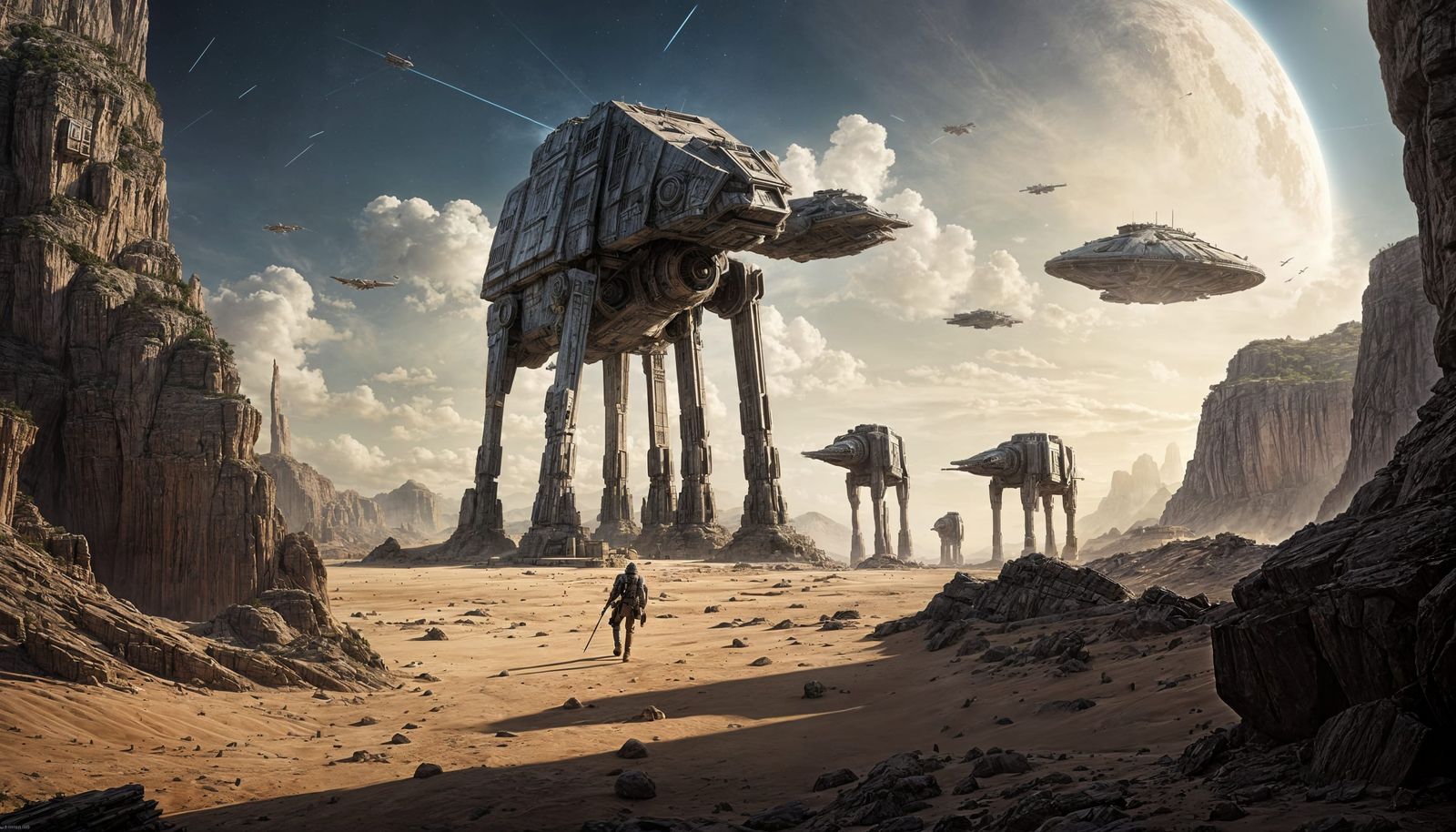 Epic Star Wars Battlefield on Distant Alien Planet at Sunset
