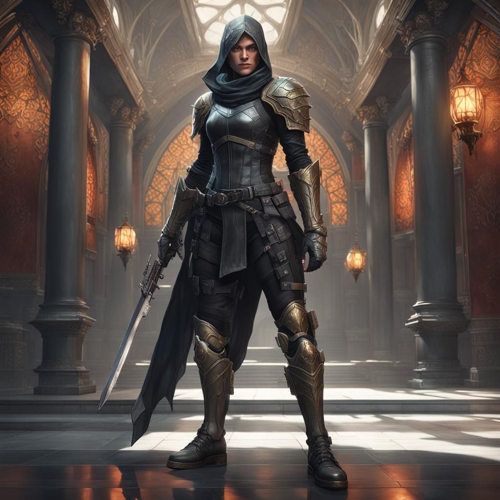 Female Assassin in Leather Armor: Hyperdetailed Portrait