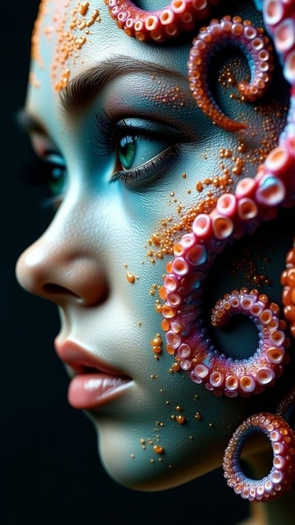 Hyper-Realistic Octopus-Inspired Makeup Portrait