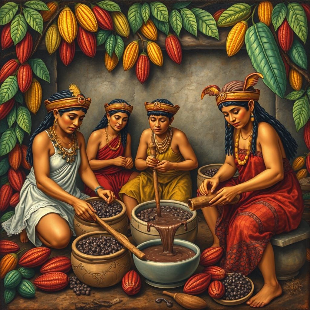 Olmec Civilization Preparing Chocolate, Rivera-esque