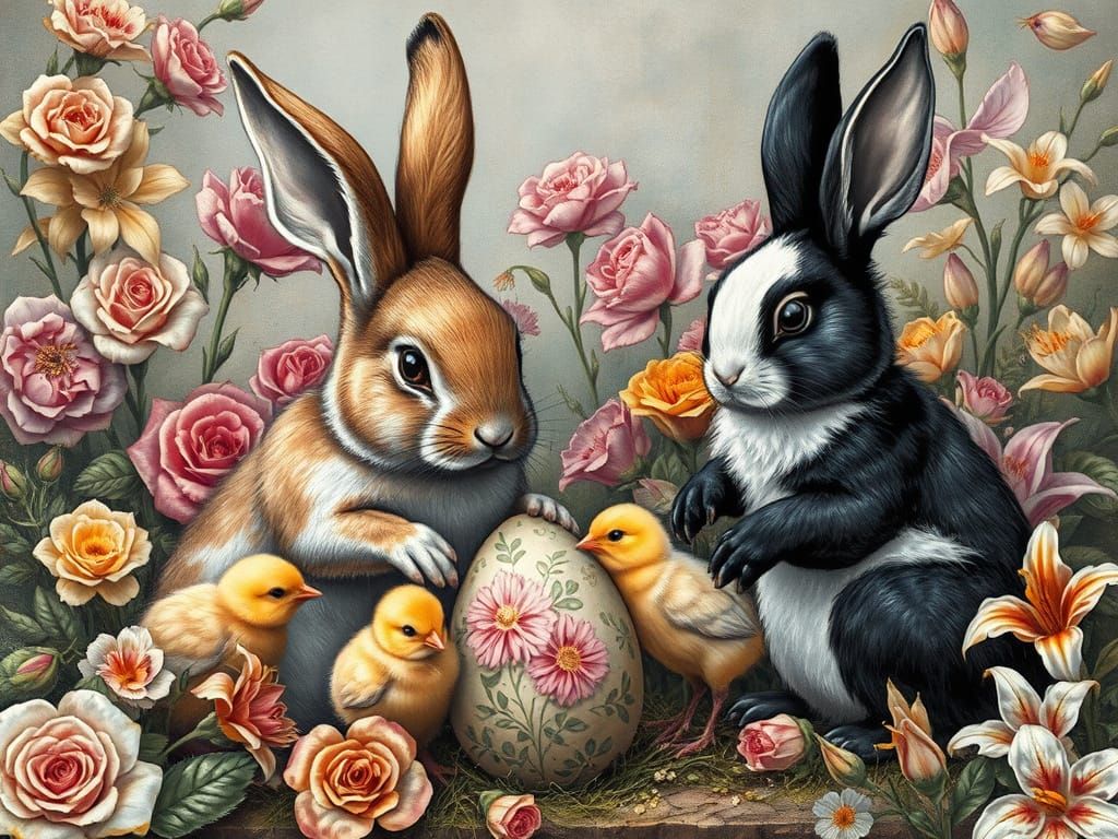 Whimsical Bunnies Paint Easter Eggs: Charcoal Drawing