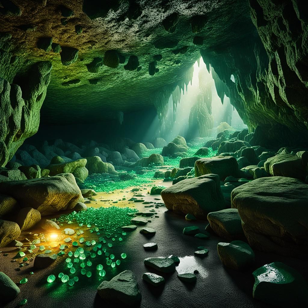 Glowing Emeralds in a Mysterious Cave