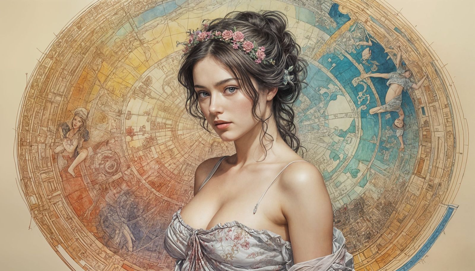 Vibrant Mathematical Maze in Whimsical Watercolour Style