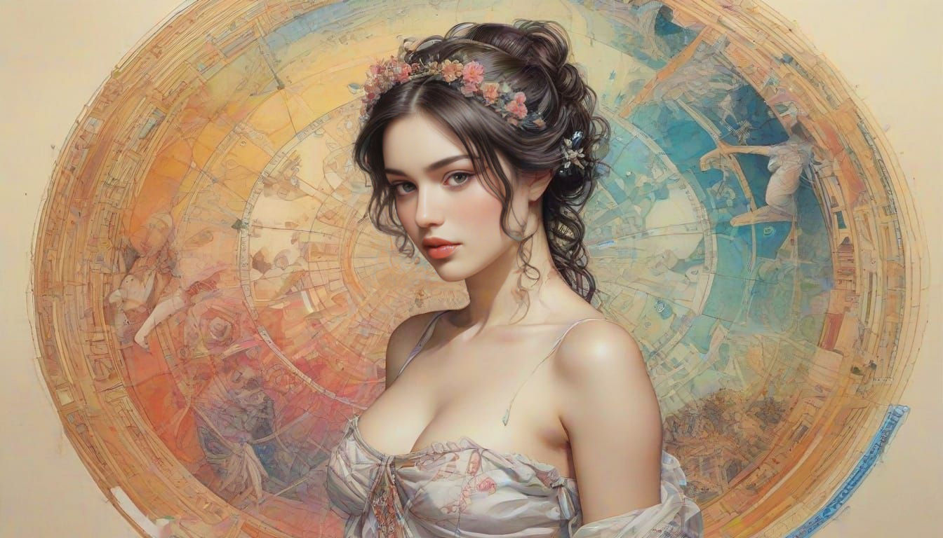 Vibrant Mathematical Labyrinth in Watercolour & Ink Style