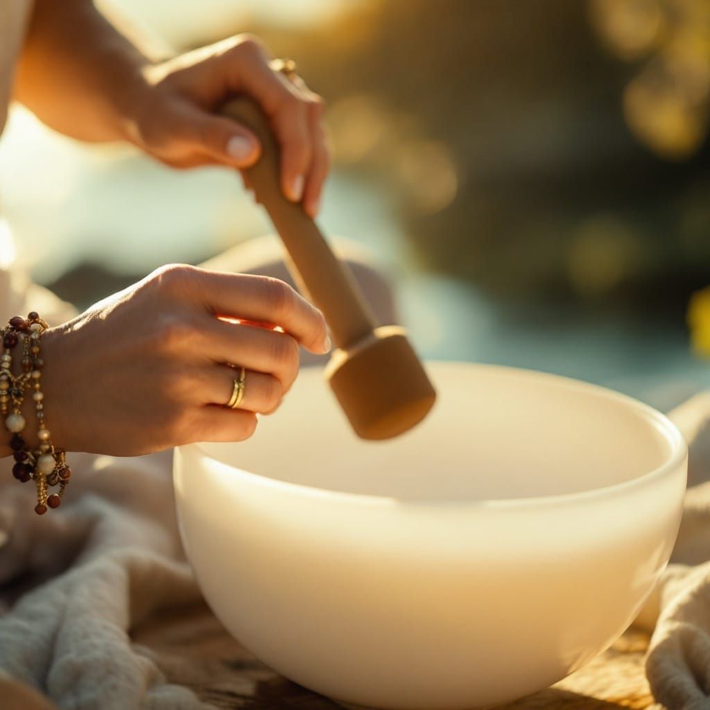 Serene Hand Holding Sound Healing Mallet in Warm Light