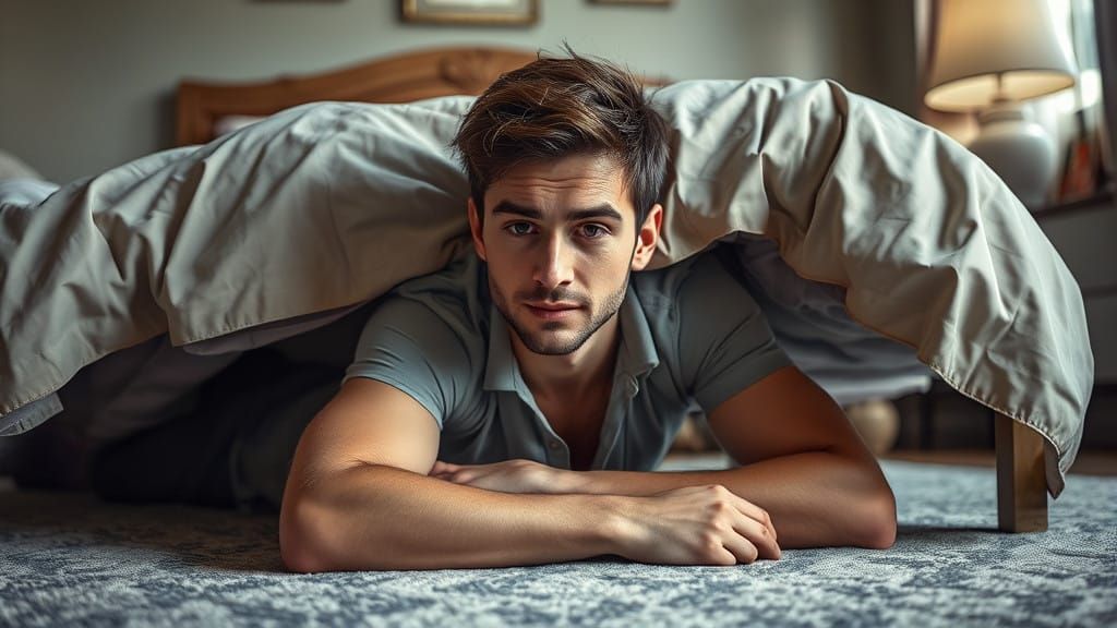 A Young Man Hides in a Bedroom