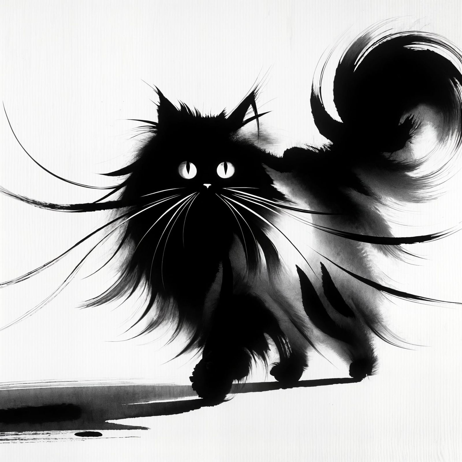 Minimalist Sumi-e Cat in Motion