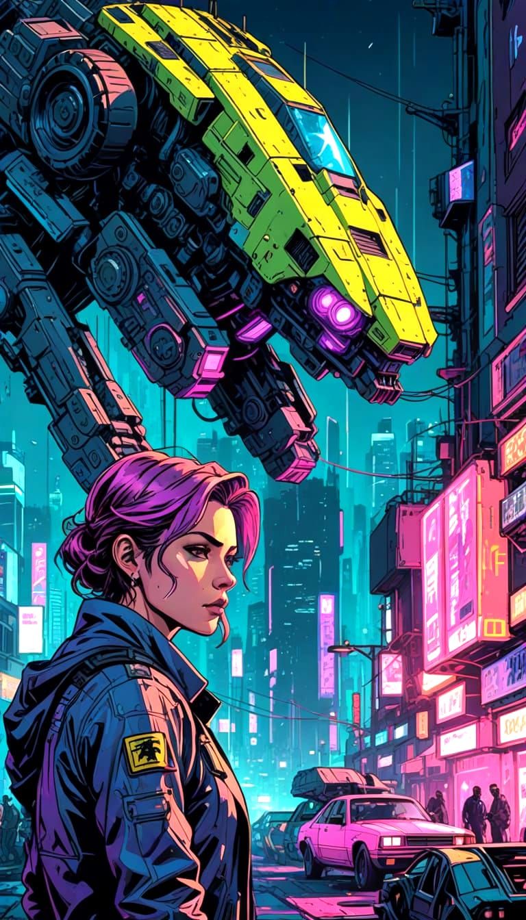 Cyberpunk RPG Mashup in Retro Neon Style