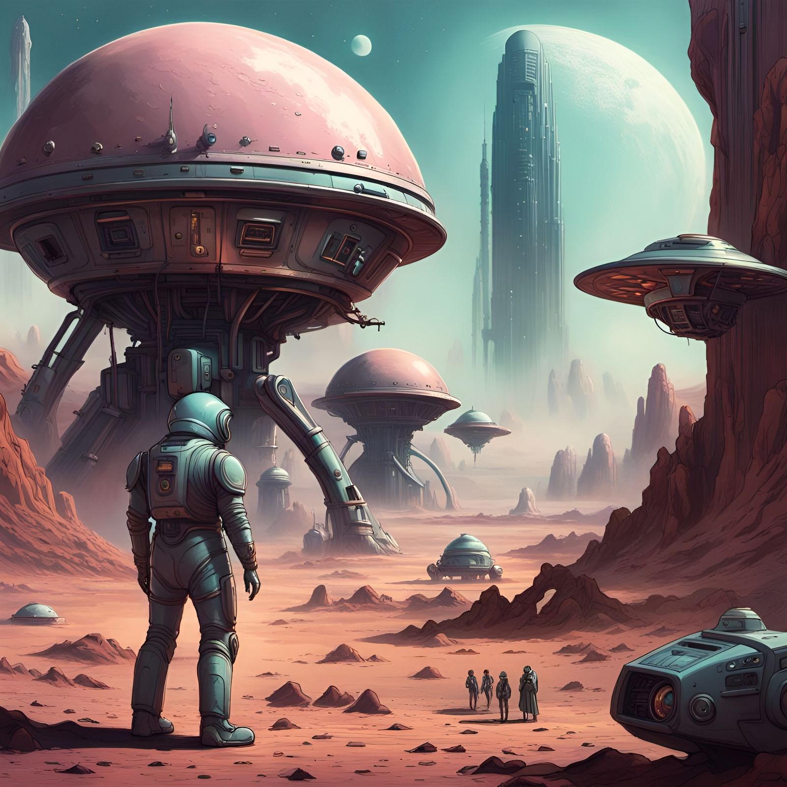 Retro Sci-Fi Magazine Cover: Men, Martians, Machines