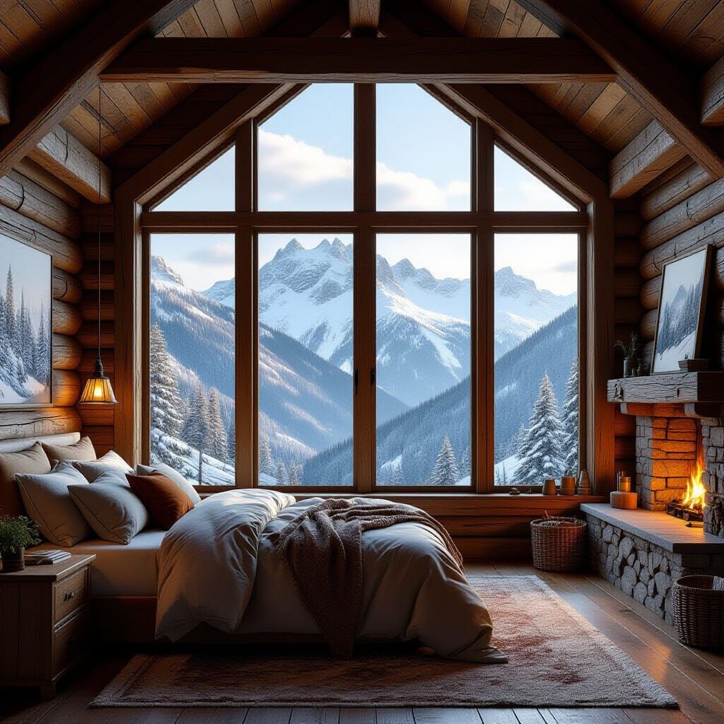 Rustic Mountain Bedroom with Breathtaking View