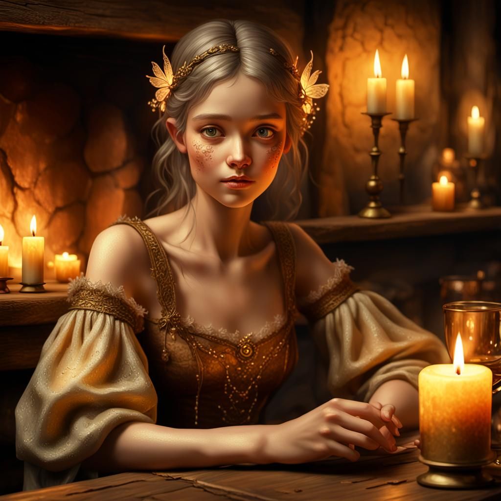 Fairy in a Rustic Pub as Oil Painting