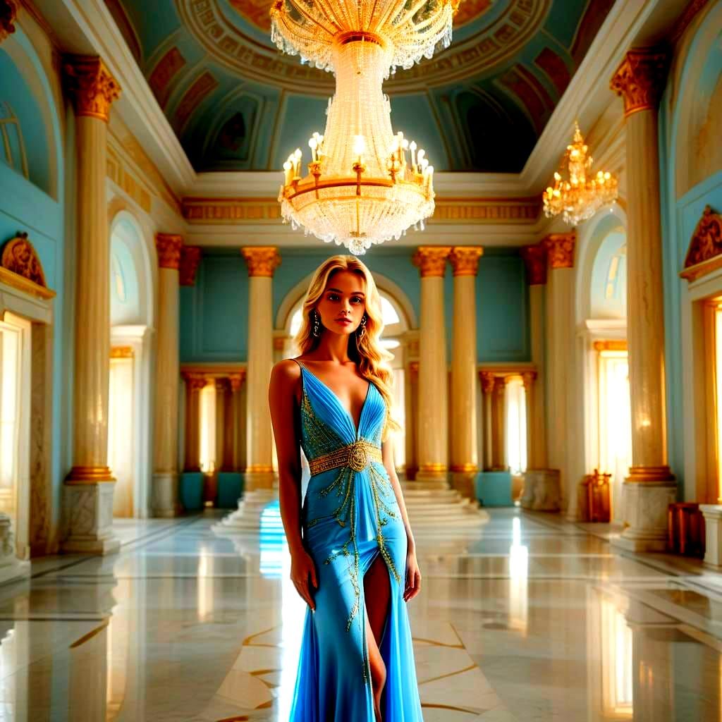 Golden Room with Diamond Chandelier, Professional Photograph...