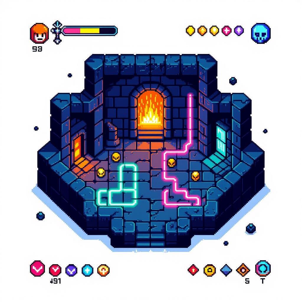 Retro Pixel Dungeon Map in 90s Nintendo Style