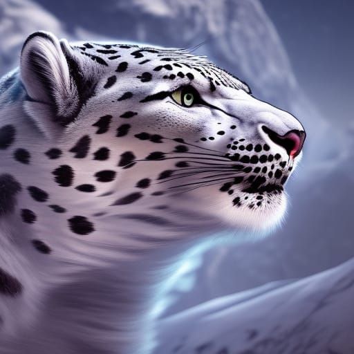 Detailed Snow Leopard Matte Painting in Fantasy Style