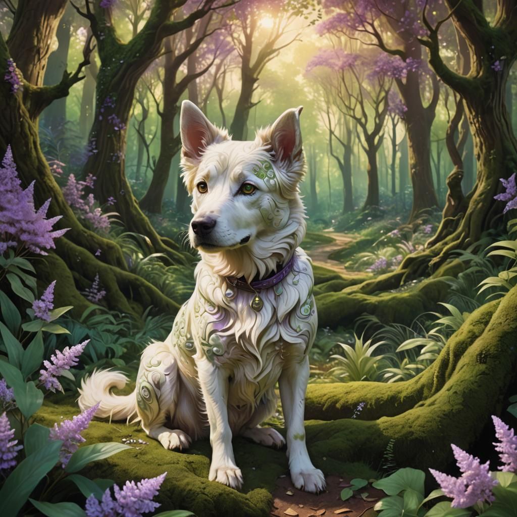 Fantasy Dog in Lush Forest Concept Art