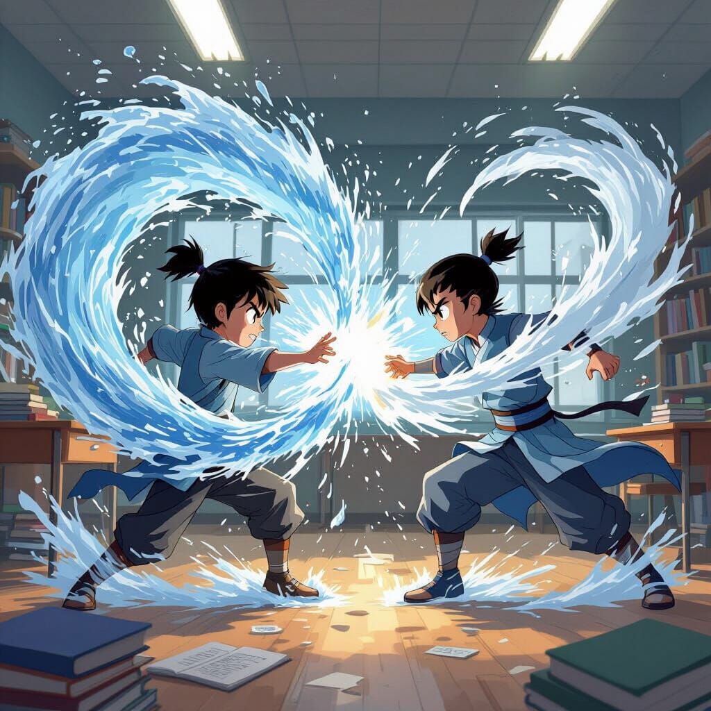 Water Bender Fights Air Bender in School Combat