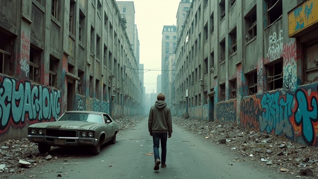 Gritty Abandoned Cityscape on Vintage 35mm Film