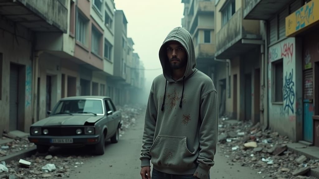 Desolate Street Scene in Gritty Cinematic Style