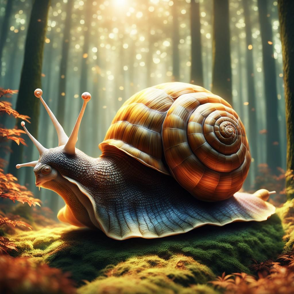 Giant Snail in Mystical Forest: 3D Anime Art