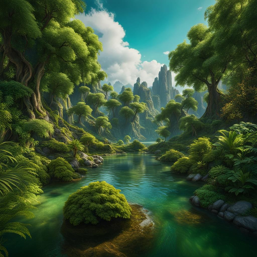 Paradise Portrait with Angels in Hyperreal Detail