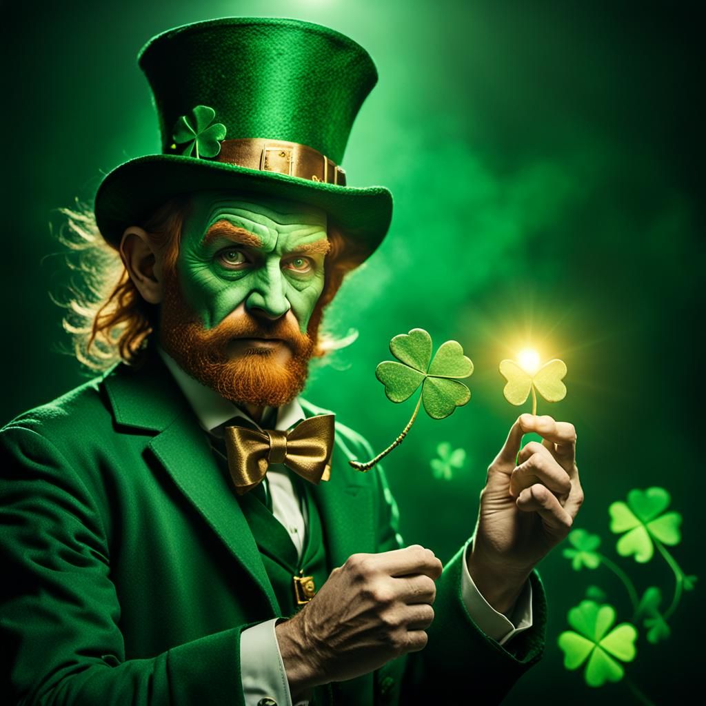 Menacing Leprechaun with Shamrock in Dark Fantasy Style