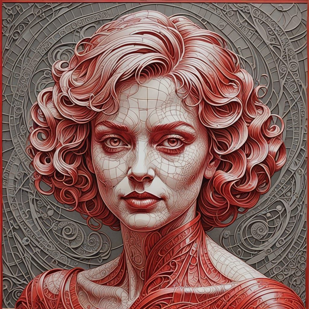 Abstract Etched Sketch of Curving Red Forms