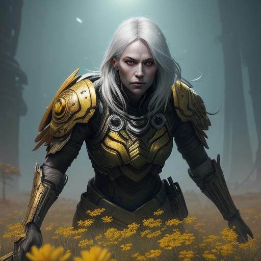 Silver Woman with Feathers: Fantasy Concept Art