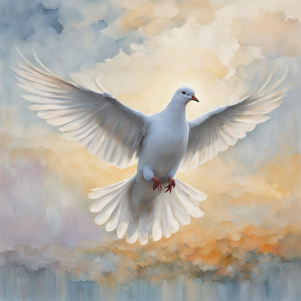 Serene Dove in Flight, Inspired by Impressionist and Art Nou...
