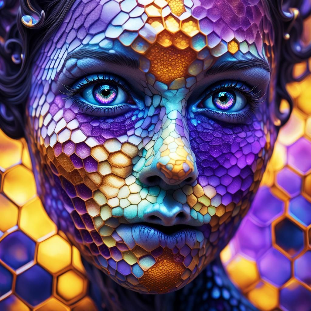 Iridescent Alien Face: Surreal Digital Portrait