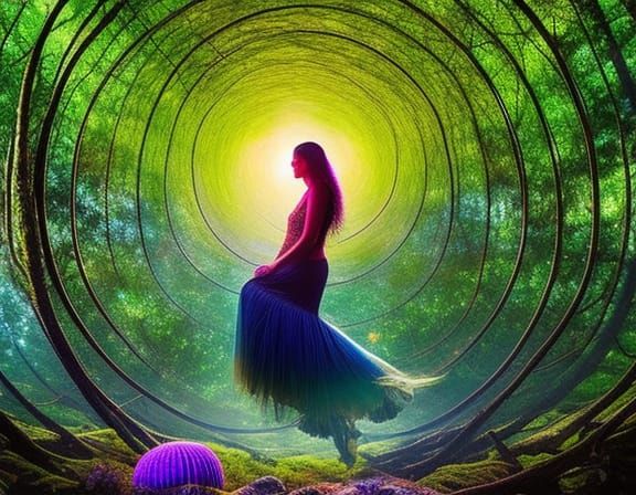 Woman Gazing at Sphere in Fungi Network