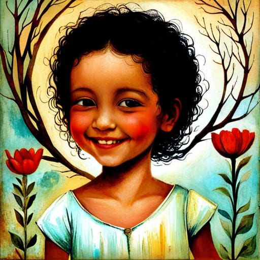 Laughing Girl in Style of Fayum Portrait