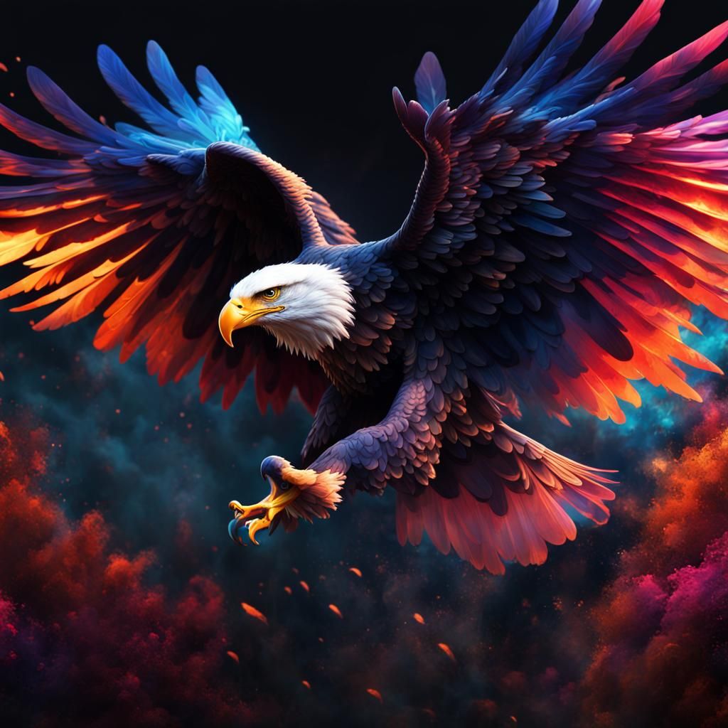 Vibrant Exotic Eagle Artwork on Black Background
