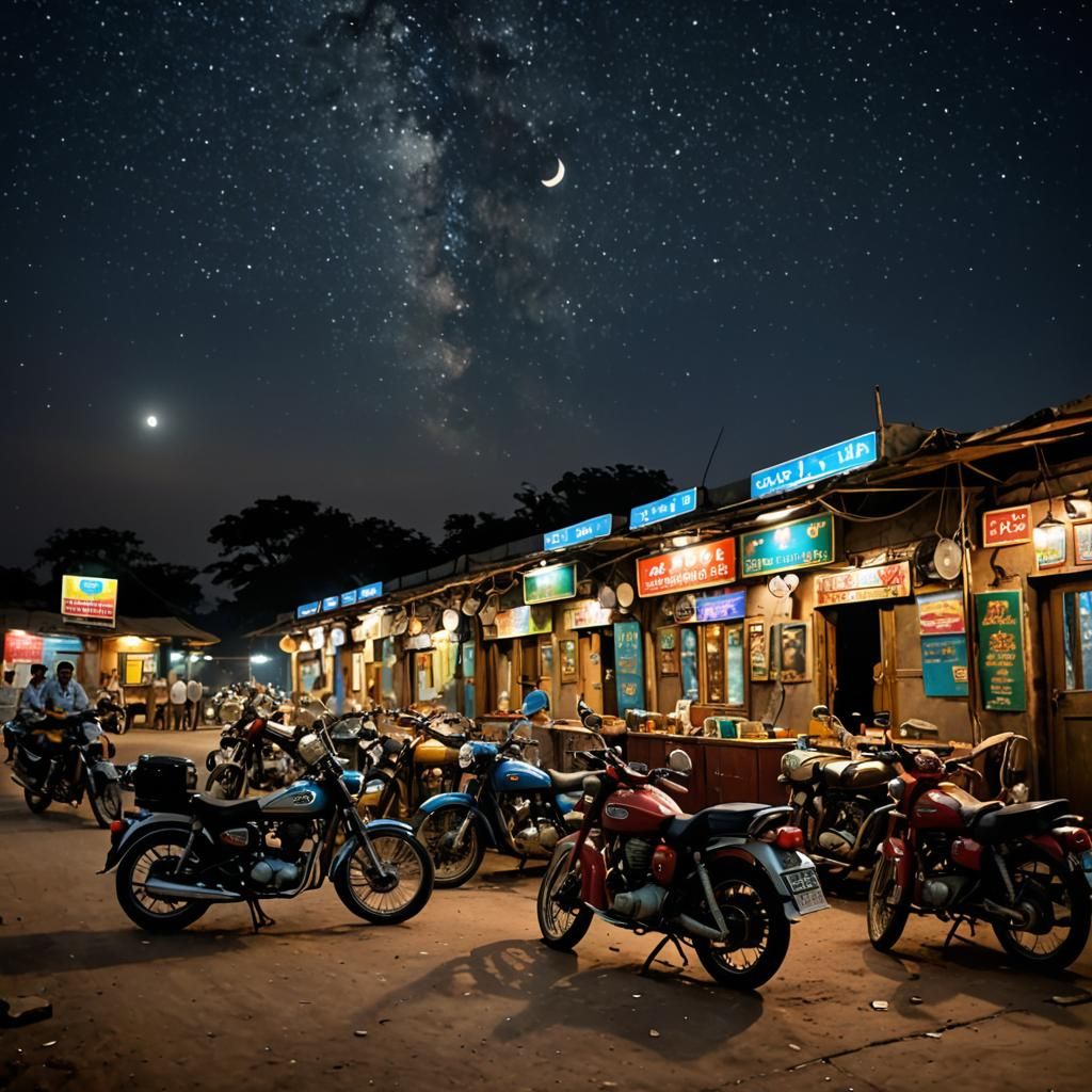 Vibrant Punjabi Dhaba at Night on Indian Highway