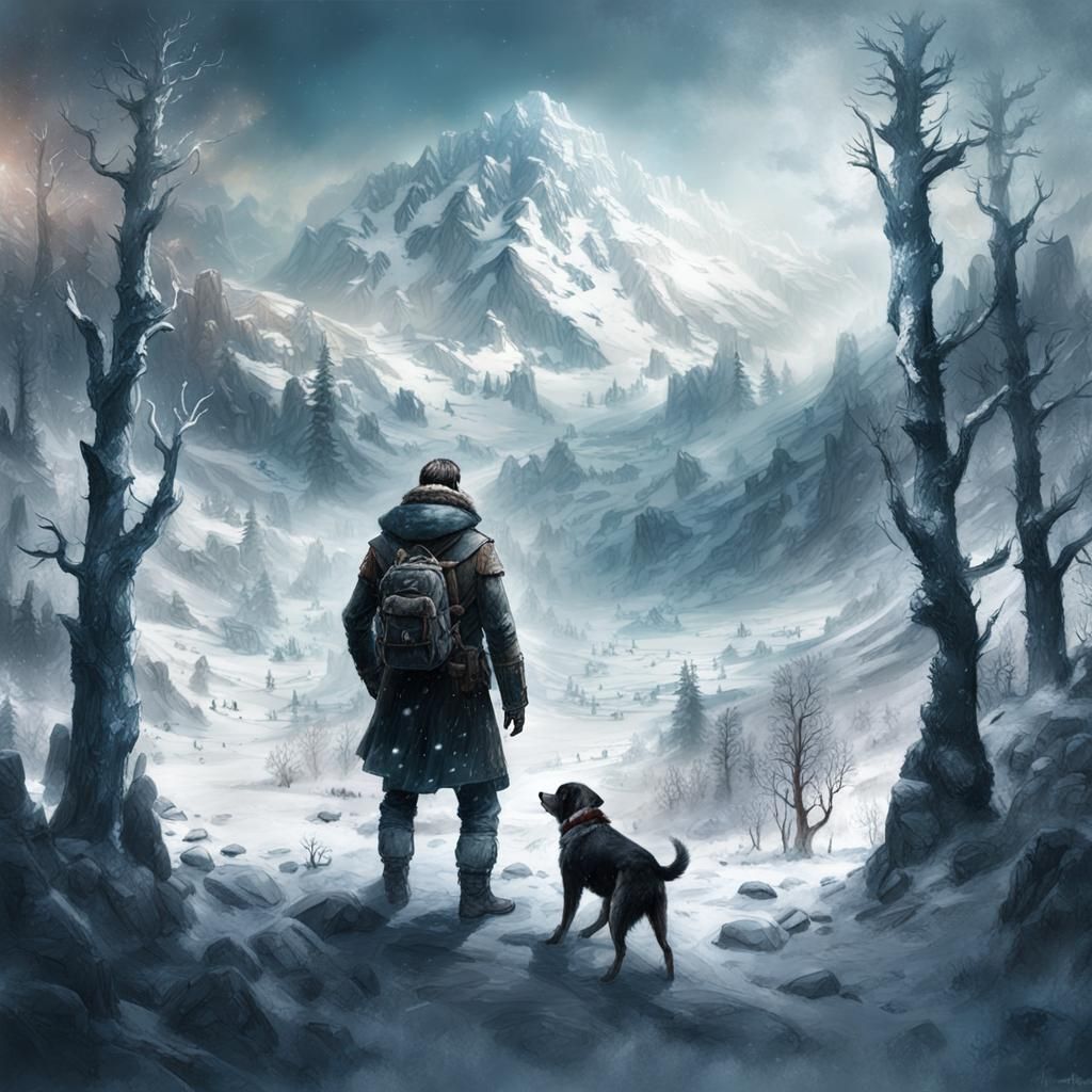 Delusional Nordic Man in Winter Wasteland Double Exposure