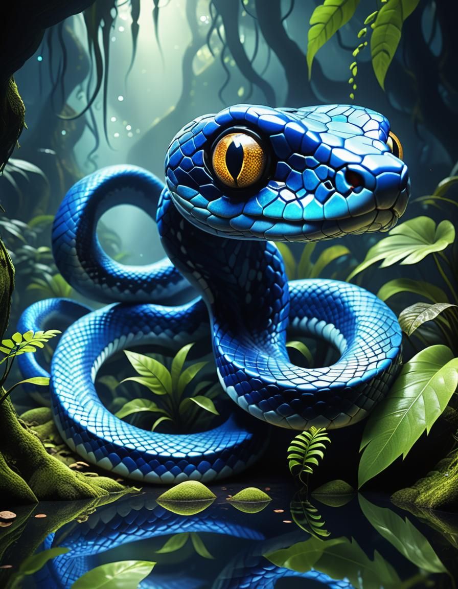 Cobalt Snake with Fractal Eyes in Jungle
