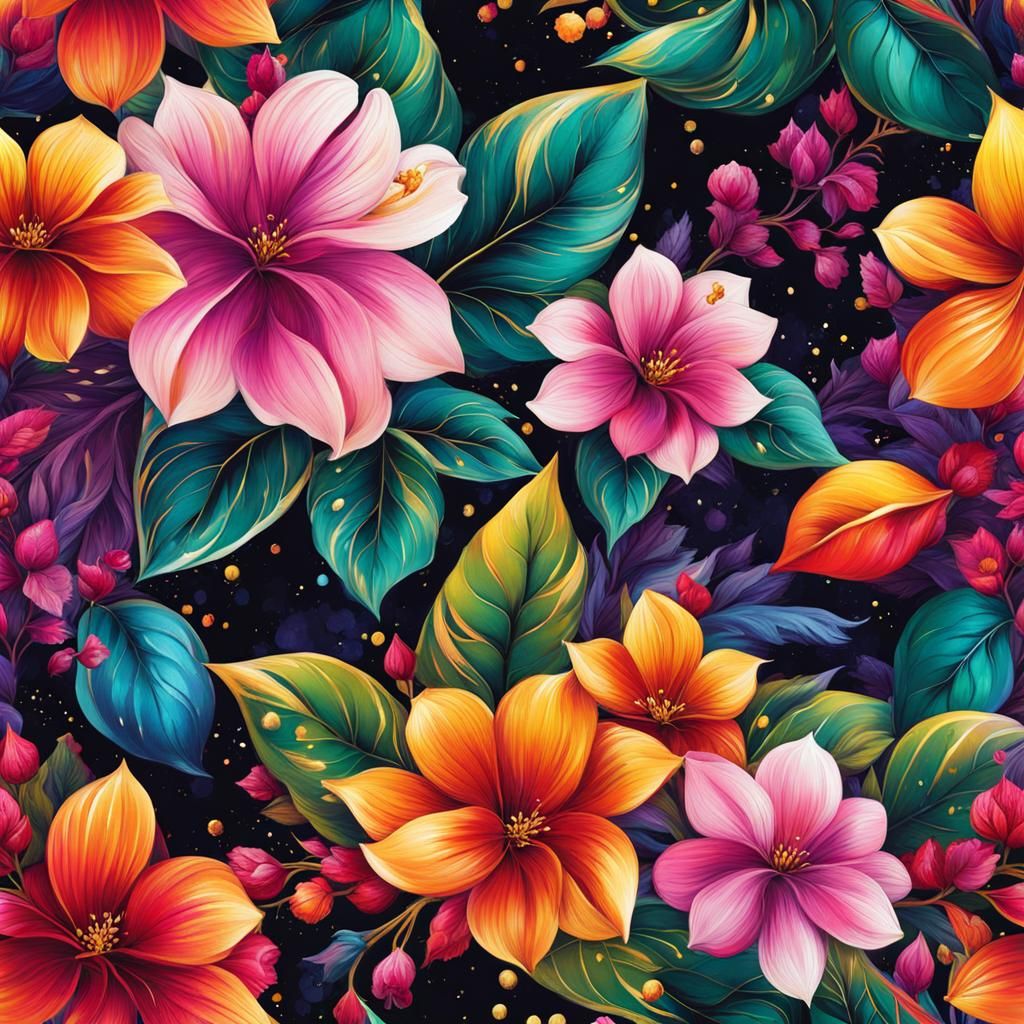 Glittering Floral Pattern in Graffiti Art Style