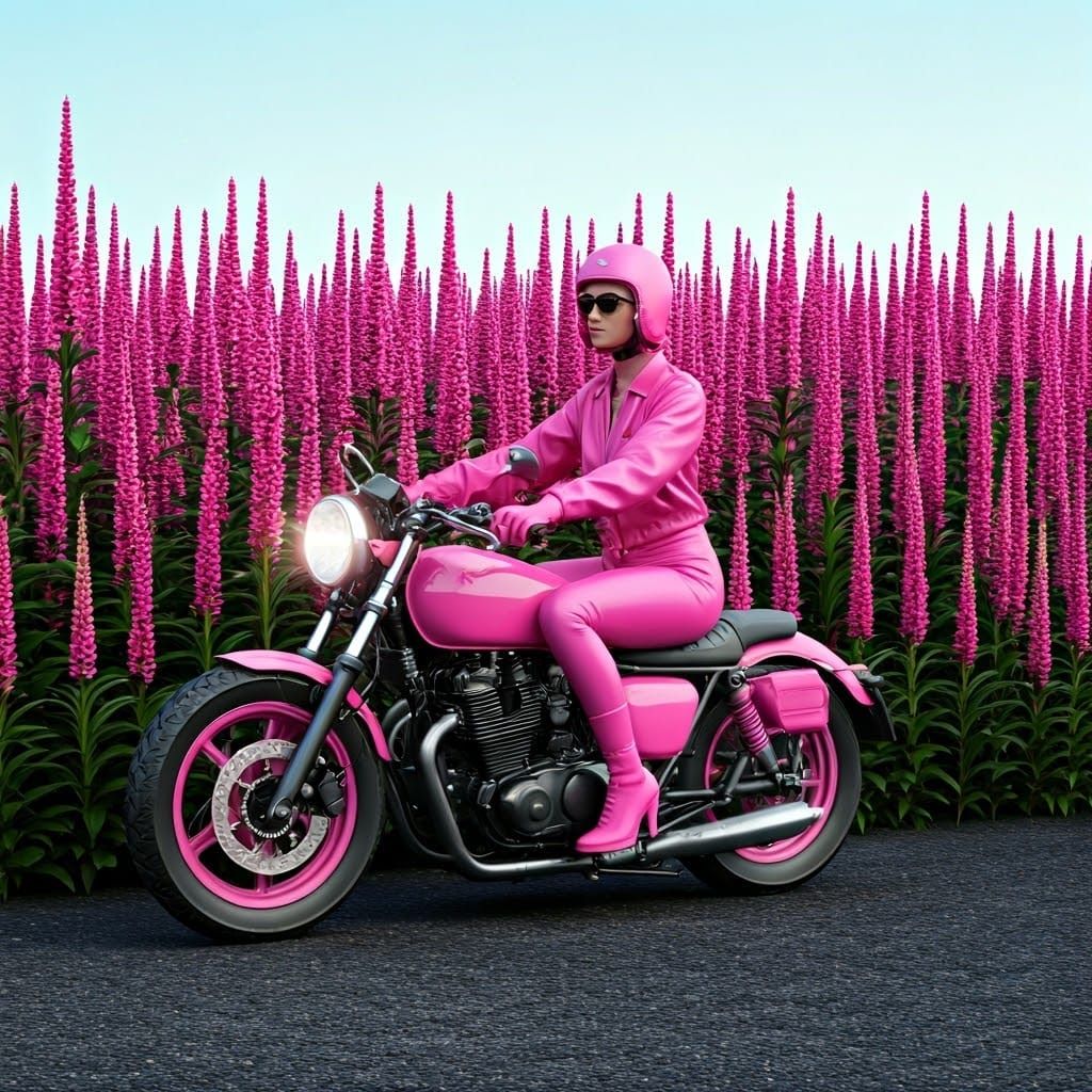 Confident Woman Cruises Through Whimsical Pink Paradise in H...