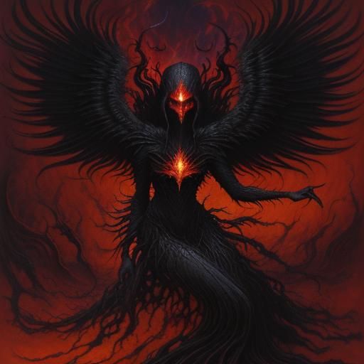 Winged Woman Dancing in Hellfire: Surrealist Abstract Art