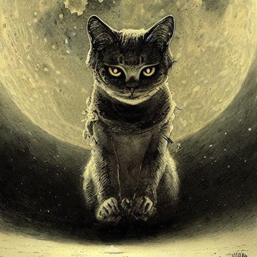 Gothic Horror Moon Cat Illustration