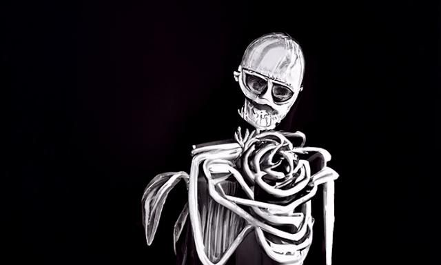 Skeleton with Spring Flowers: Delicate Line Art