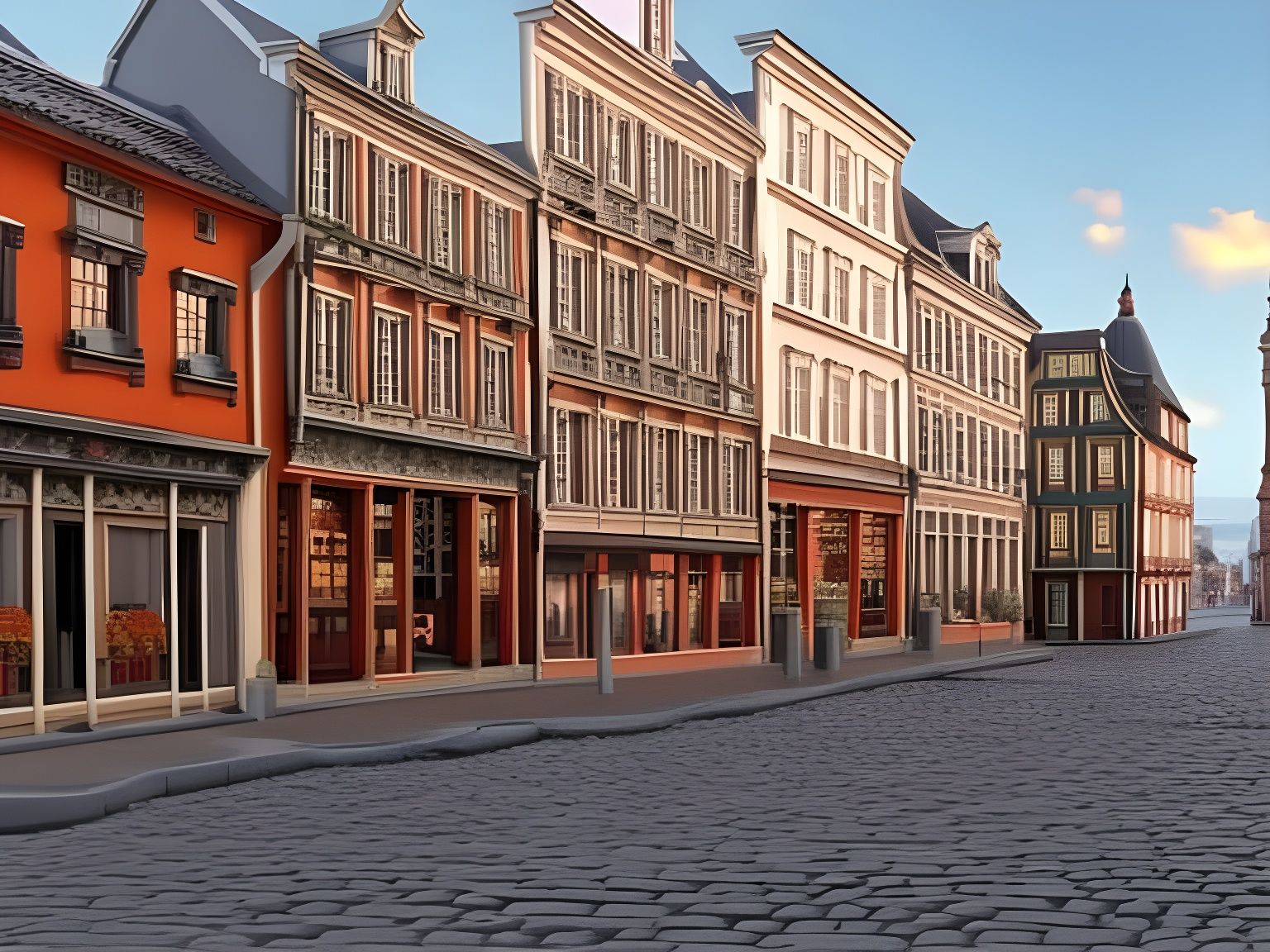 Vintage Town Street with Art Nouveau Architecture