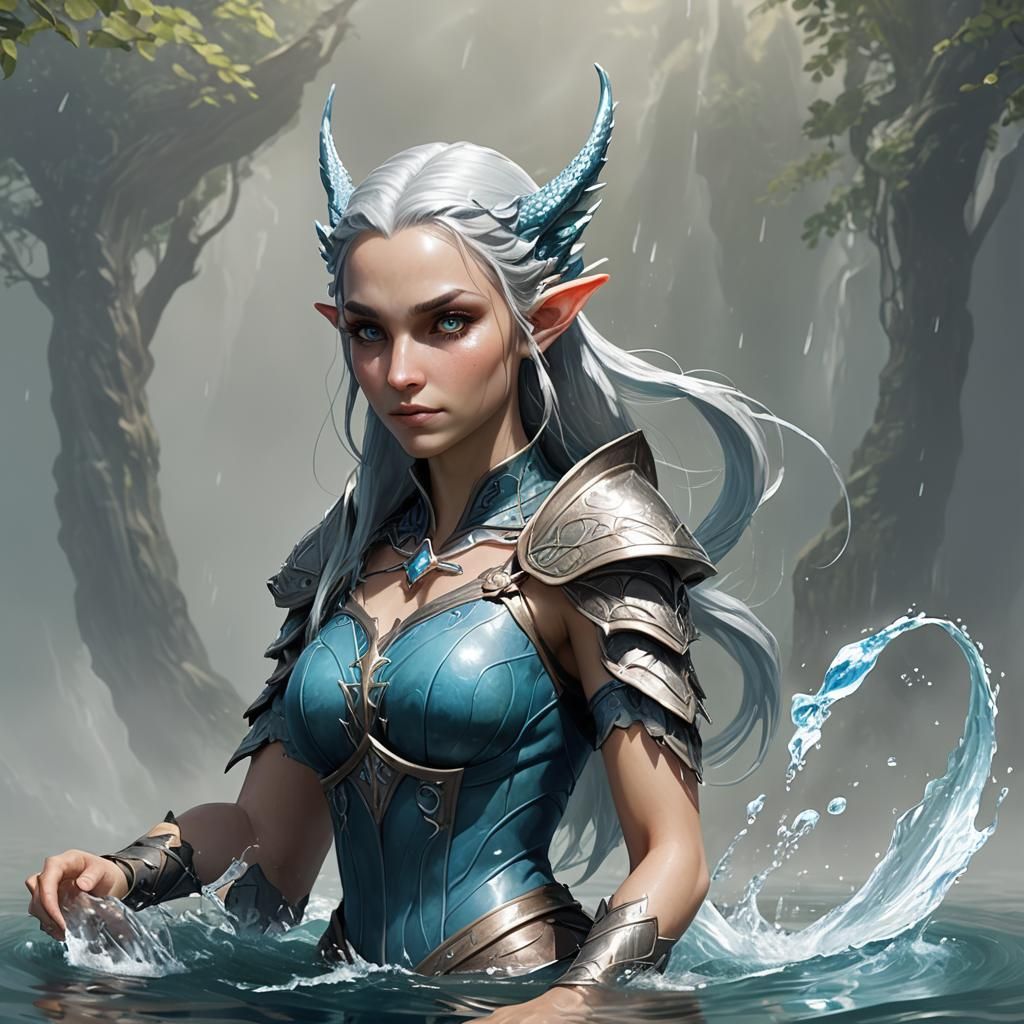 Water Elf with Dragon in Fantasy Concept Art