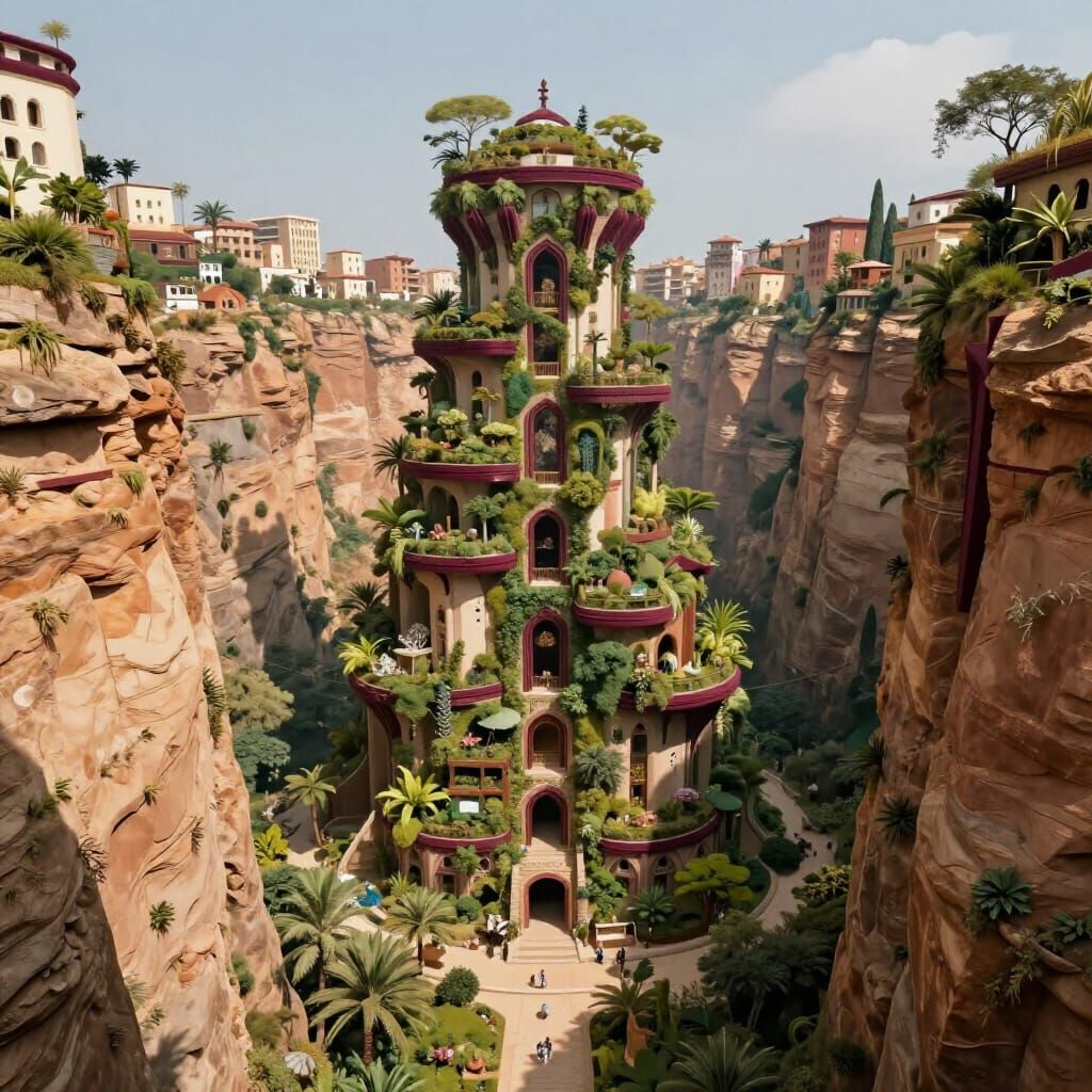 Fantastical Biophilic City in Desert Ravine