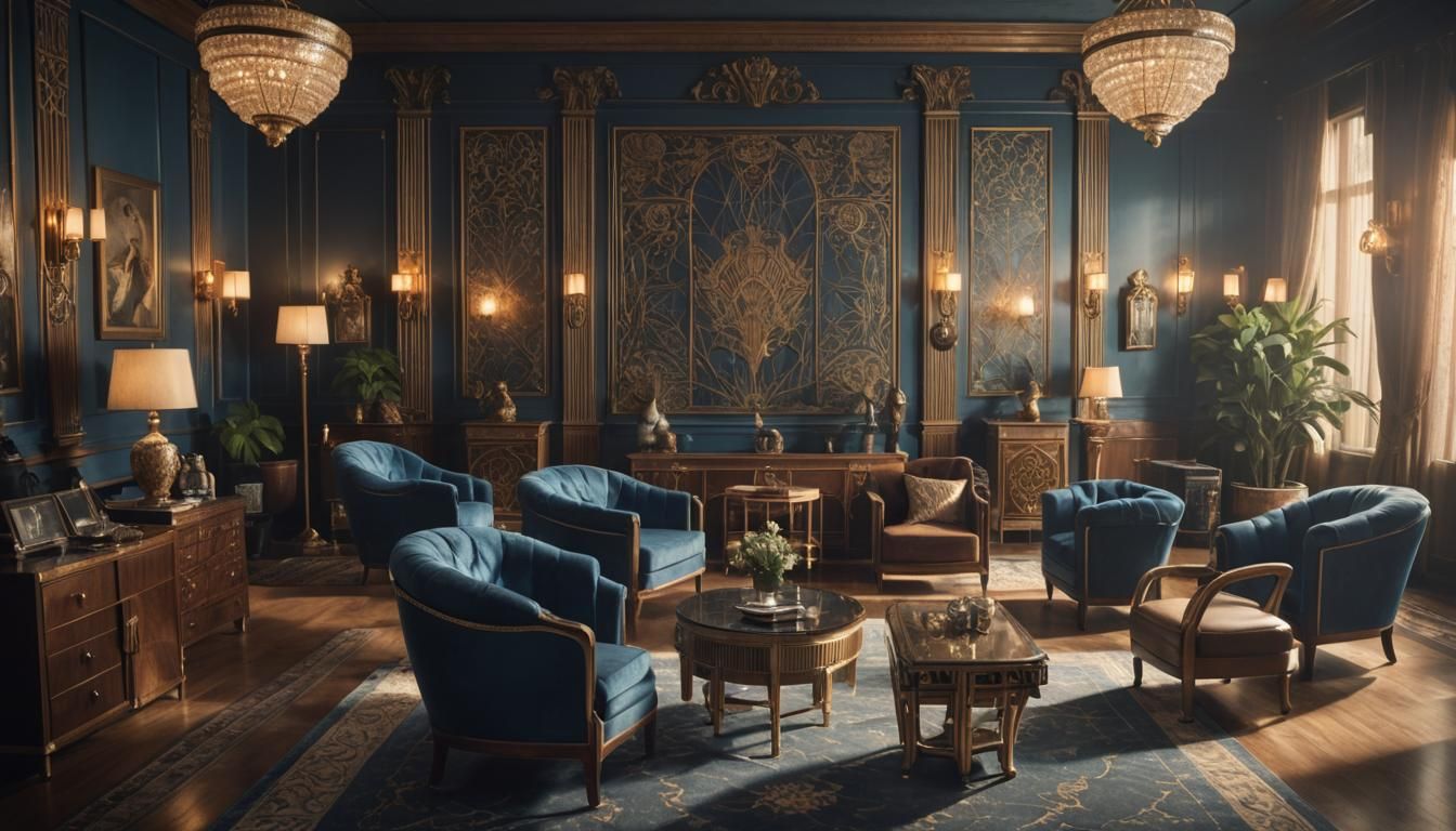 Art Deco Interior with Metallic Finishes and Opulent Design