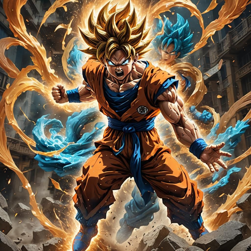 Goku's Hyper-Realistic Saiyan Transformation in Digital Art